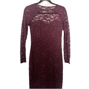 Express Long Sleeve Lace Dress Size Small 3/4 Length Fitted Purple Prom Formal